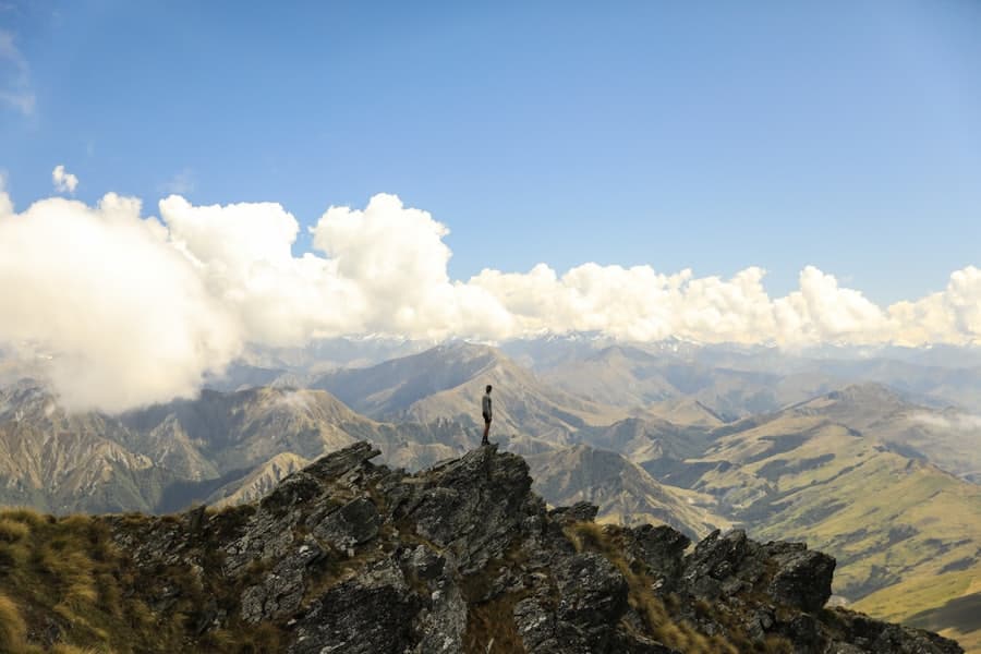 Walker on the Ben Lomond summit above Lake Wakatipu